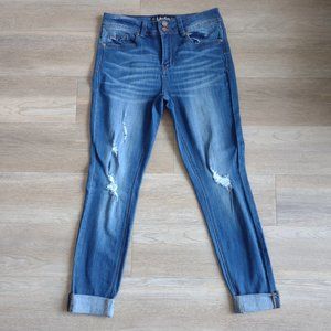 Indigo Rein Mid Rise Distressed Super Skinny Juniors Denim Jeans 30Wx27L NWOT